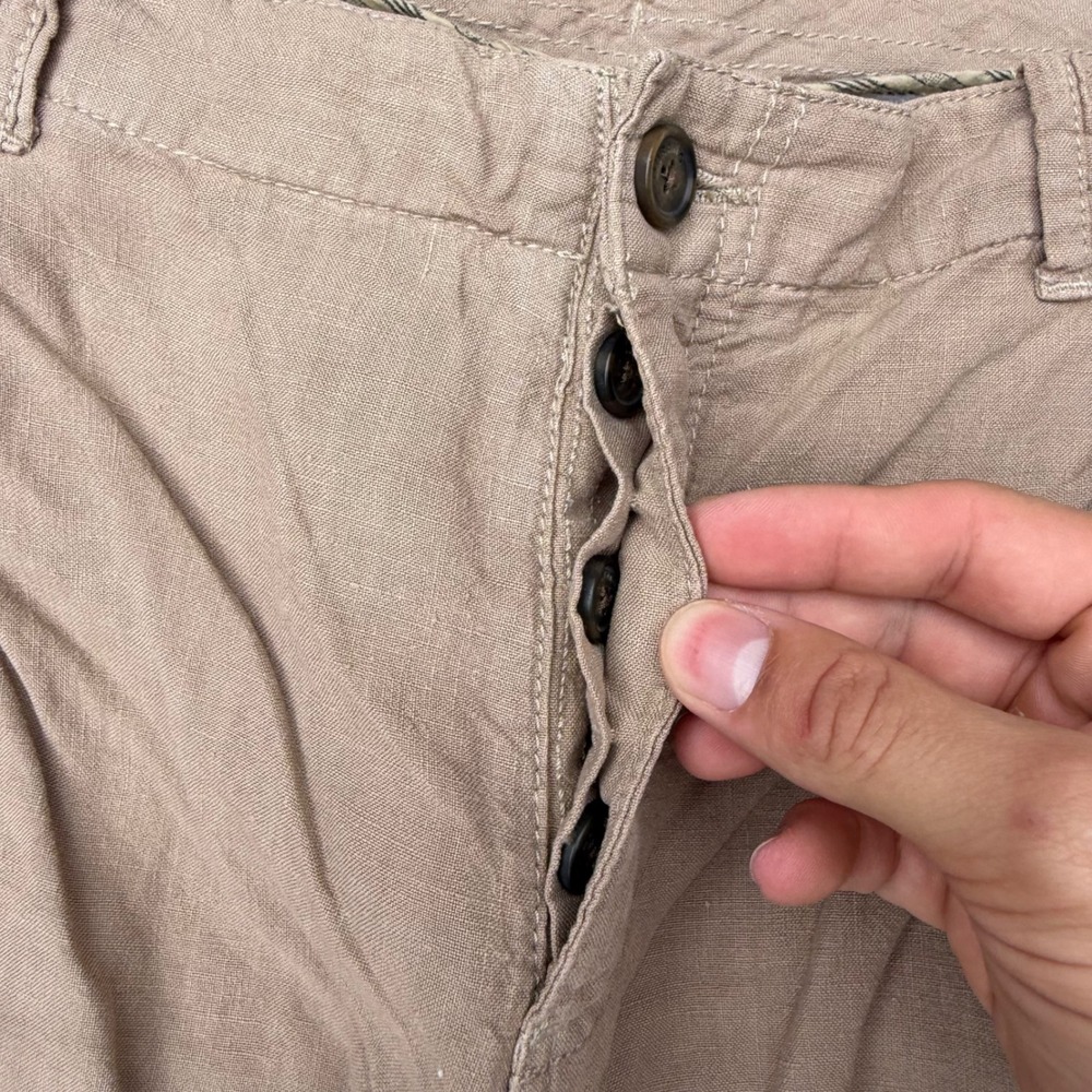 Murano Linen Trousers Mens 36x30 Brown Button Fly Baird McNutt Casual Beachy - Picture 5 of 12